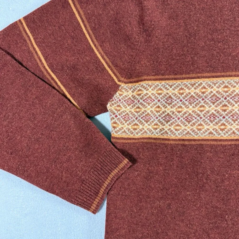 Joseph Abboud Vintage Sweater Mens XL Rust Wool Fair Isle Stripe Hong Kong